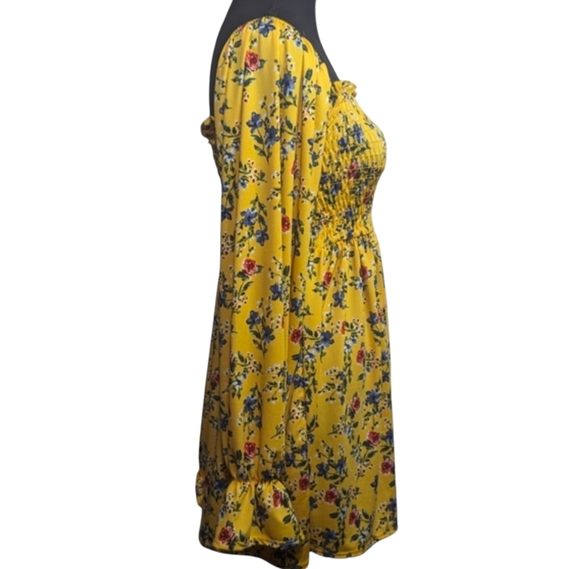 Velvet Torch | NWOT Midi Long Sleeve Yellow Floral Dress | Size Small - Picture 5 of 7